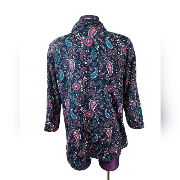 NWT Hastings & Smith Paisley Black Iris Button Down Roll Tab Top Size Medium - Picture 5 of 11